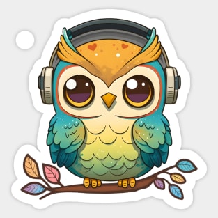 Musical Owl Perched on a Colorful Tree Sticker